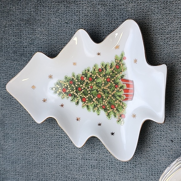 George GOOD Christmas China serving dishes set of 5 Gold Trimmed Vintage - Picture 2 of 5